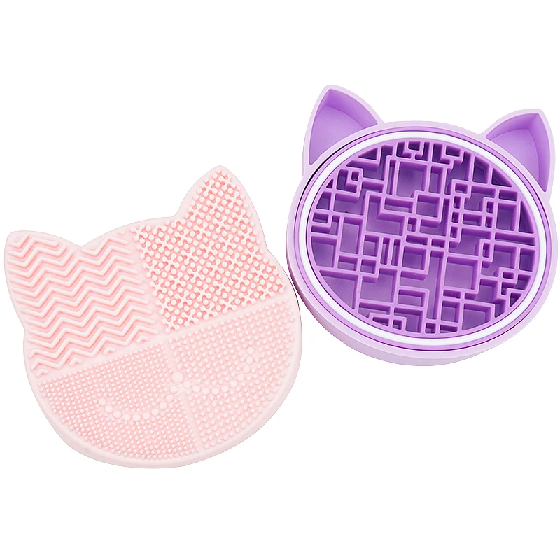 Tapete de limpieza de brochas de maquillaje de silicona multifuncional y caja de almacenamiento, brochas para base, almohadilla limpiadora de lavado, tabla de fregado, herramienta de belleza