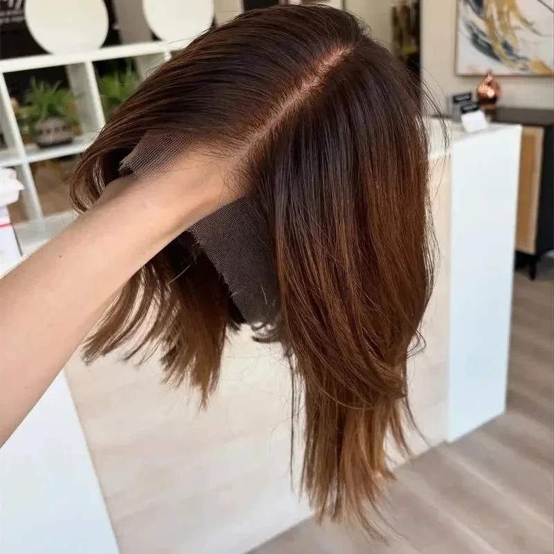 

Медово-коричневые парики Fmale Highlight Короткие натуральные волны Синтетический парик с кружевным верхом для женщин Бесклеевая одежда для повседневного использования для косплея