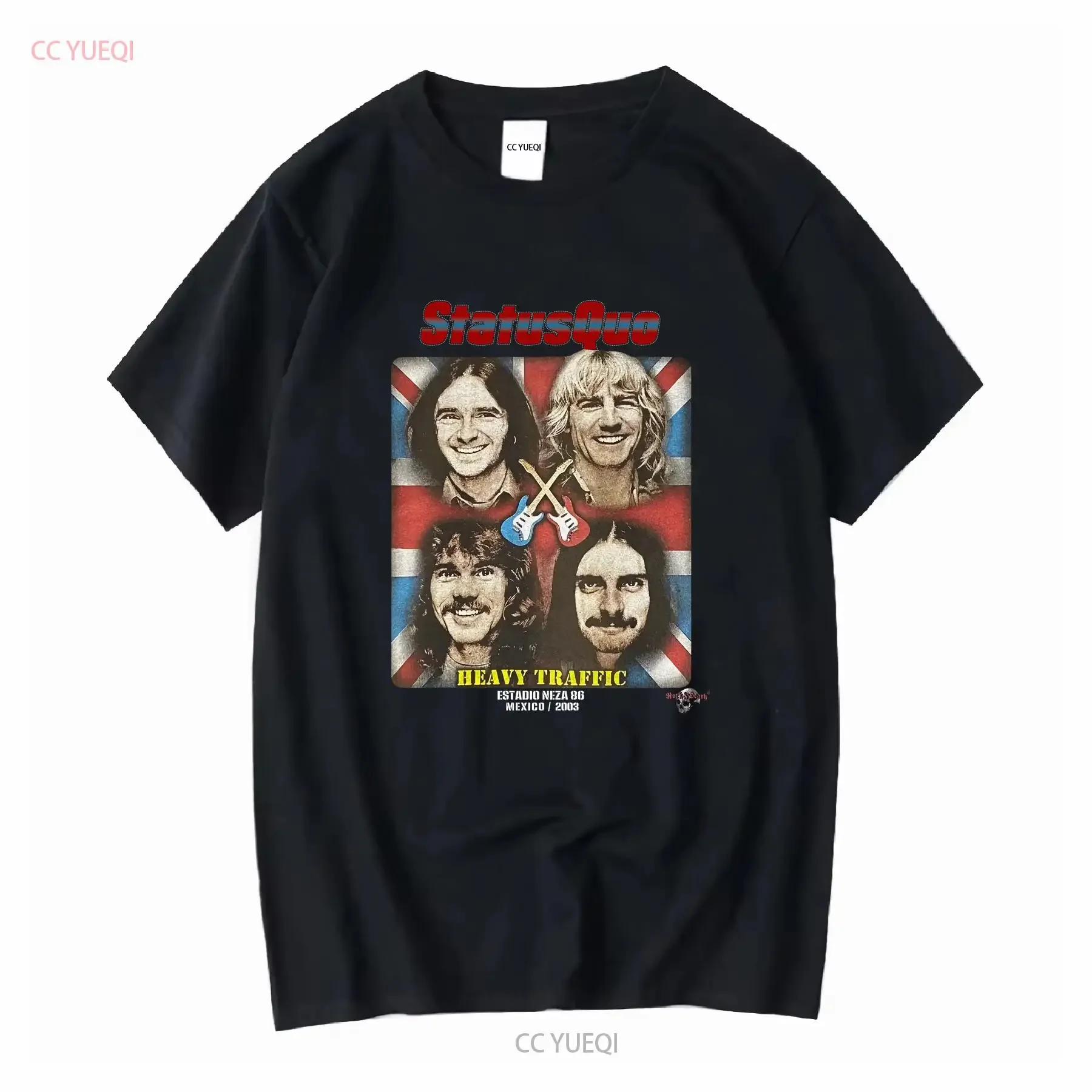 Vintage 2003 Status Quo Tour Band T shirt Heavy Traffic XL Black Mexico vintage Washed graphic Slightly Top For Everyday Wear