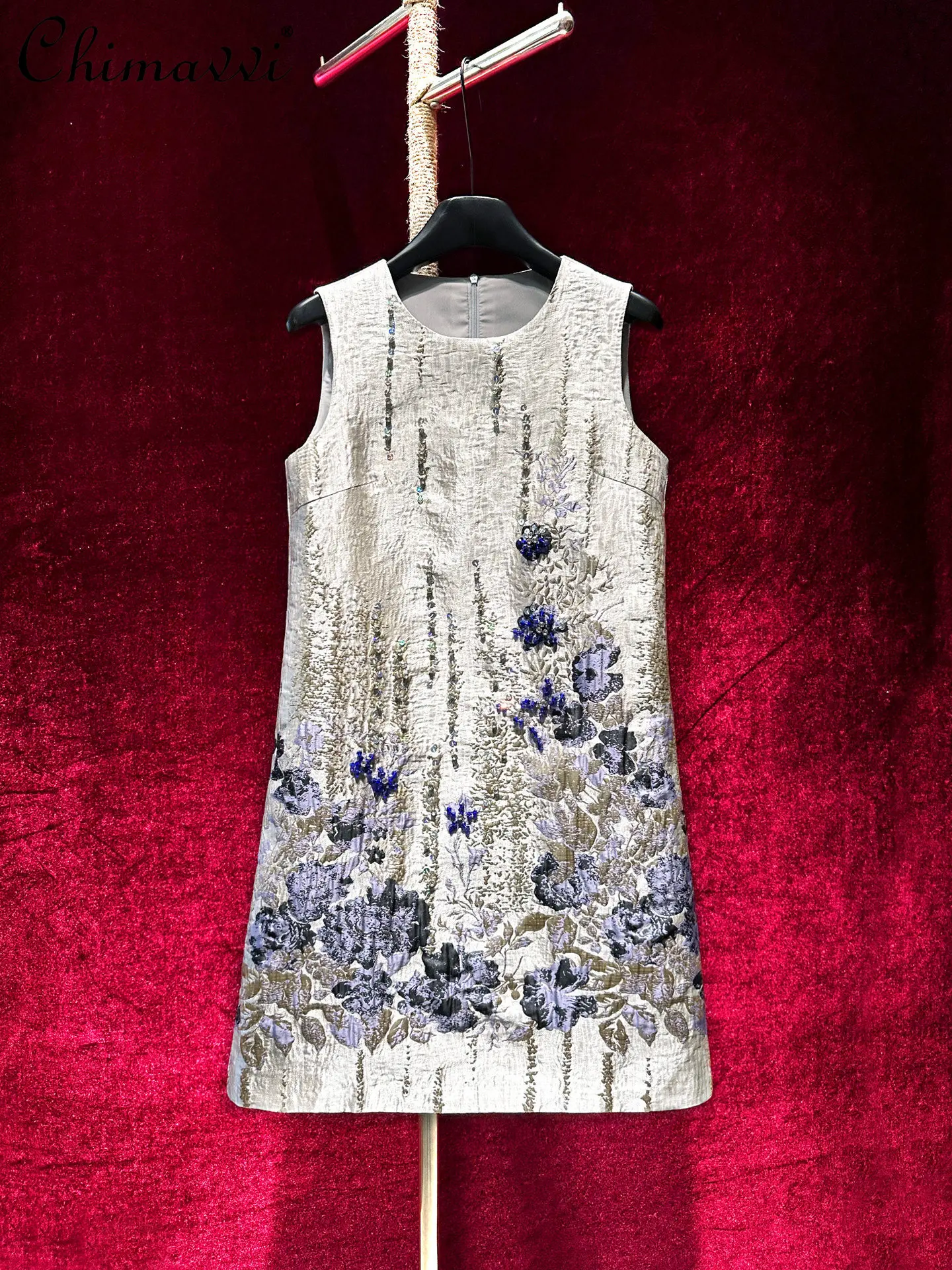 

High-end Heavy Embellished Diamond Women's Sleeveless Jacquard A-line Mini Dress New 2026 Summer New Elegant Party Dresses