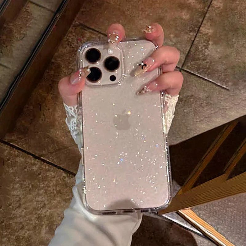 Luxury Soft Silicone Glitter Transparent Phone Case for iPhone 11 12 13 14 15 16 17 Pro Max Plus Air Clear Bumper Cases Cover - náhled 6