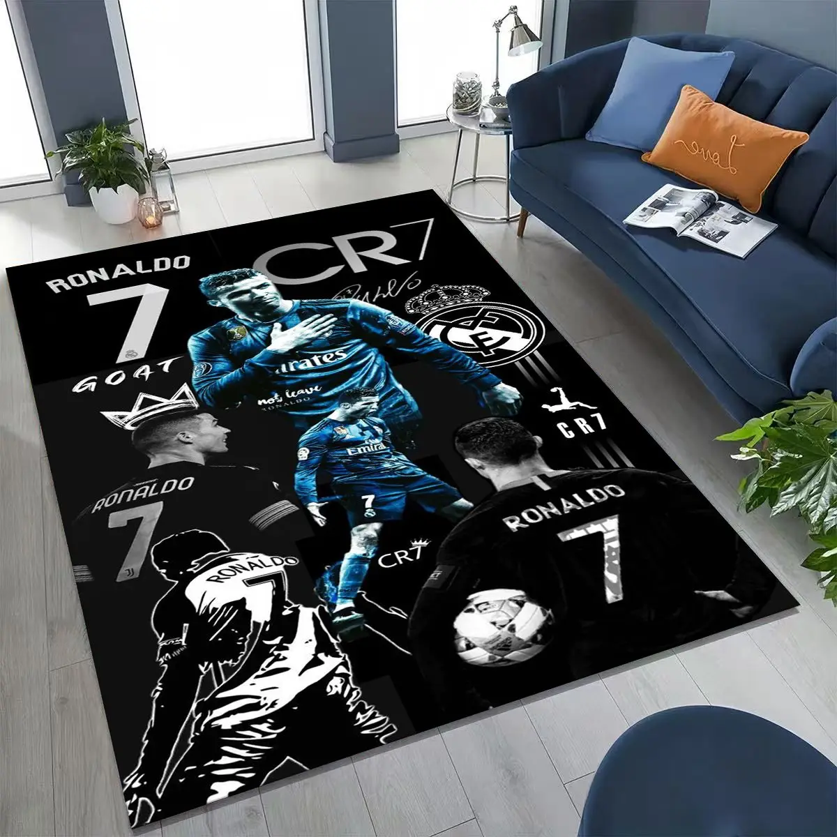 3D Goat Football Star R-Ronaldo Cartoon Art Carpet Rug for Bedroom Living Room Sofa Home Doormat Decor,Large Non-slip Floor Mat
