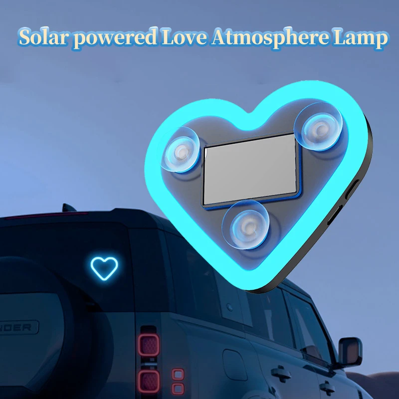 

Automotive solar energy wiring free LED triangular window love light wireless neon light C-pillar atmosphere car interior decora