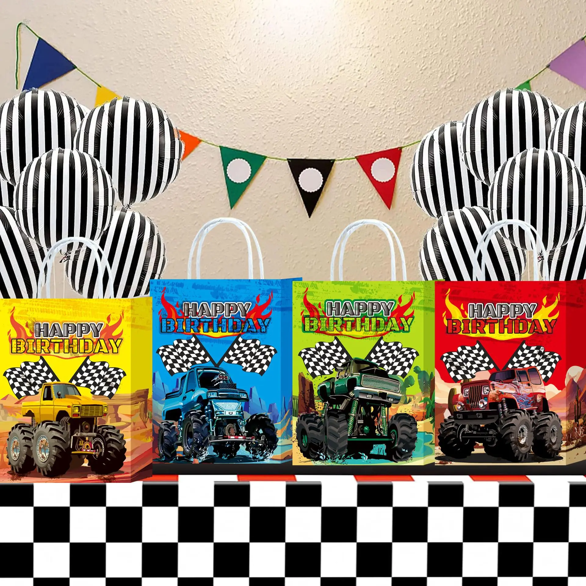 10/30/50pcs Racing Car Theme Monster Truck Pattern Paper Bag Candy Cookies Handbag Boys Birthday Party Decoration Supplies