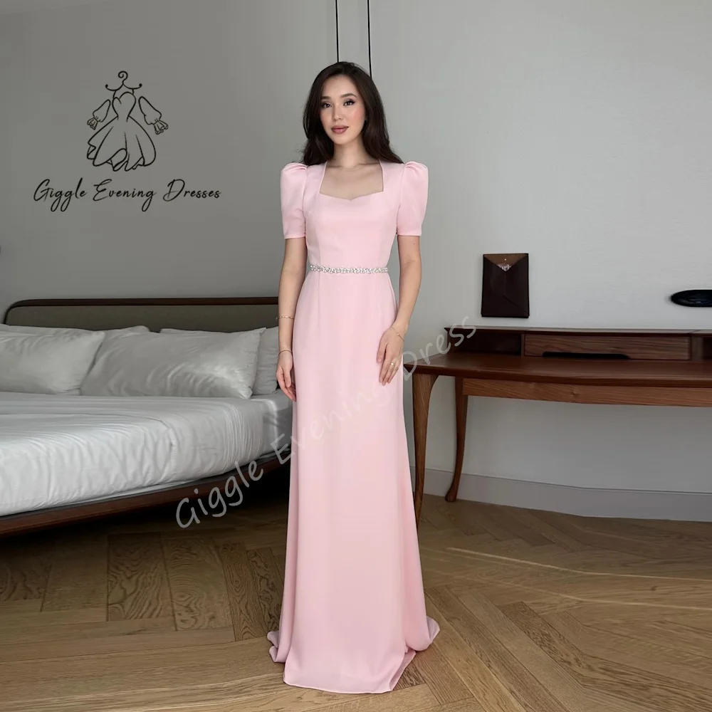 

Giggle Evening Dresses Straight Ruched Square Neckline elegant Crepe Short Sleeve Formal Saudi evening gala dress for women 2024