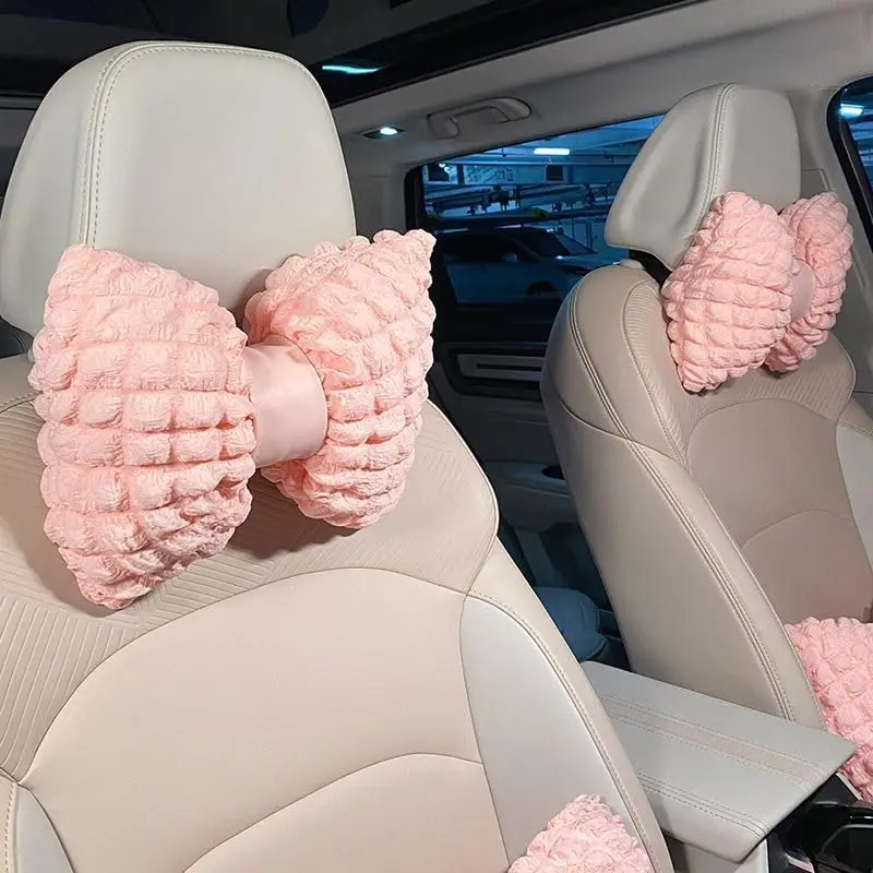 Neck Pillow PINK  Breathable Fit For All vehicles Universal Filled Fiber Cushion Driving Office Soft Support Car Headrest 1PC