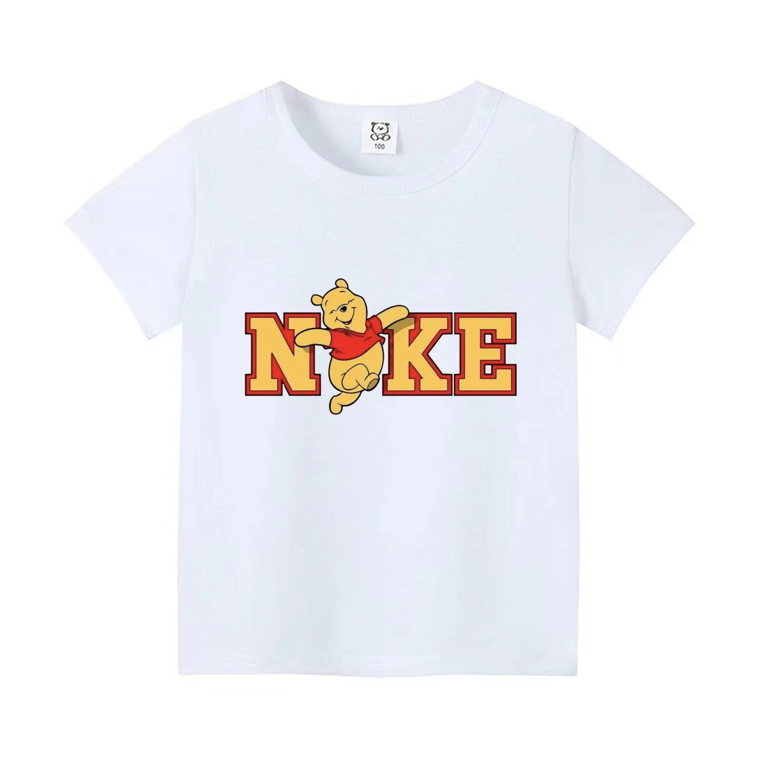 MINISO New Luxury Cotton T-Shirts Cartoon Anime Cute  Pooh Bear Print Fashion Streetwear T Shirt Kids Fashion Tops Clothing