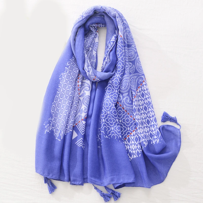 2022 Spring Paisley Pattern Tassel Scarf Shawls Long Soft Floral Wrap Hijab Scarves 2 Color Free Shipping