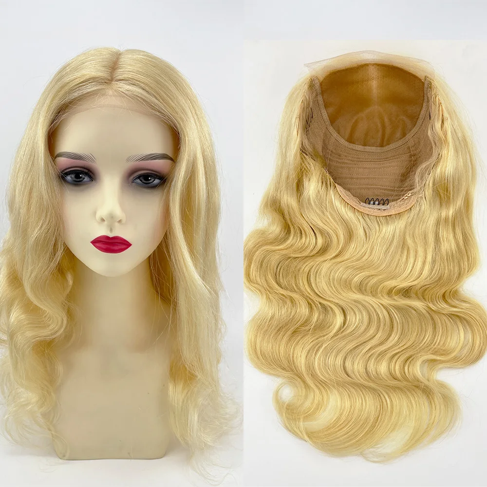 5x5'' Closure Wig Human Hair Silk Top Light Blonde Body Wave Virgin European Hair Silk Base #613 Natural Hairline with Baby hair