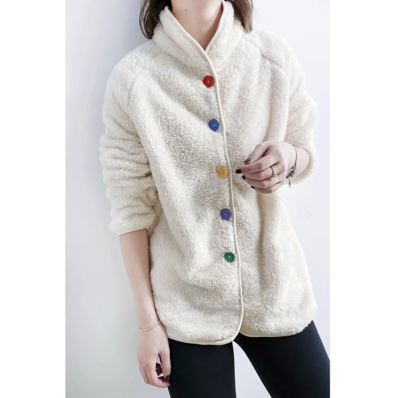 

Autumn Winter Coral Velvet Pajamas Women 2025 New Fashion Loose Casual Cotton Coat Pure Colour Button Outerwear Female