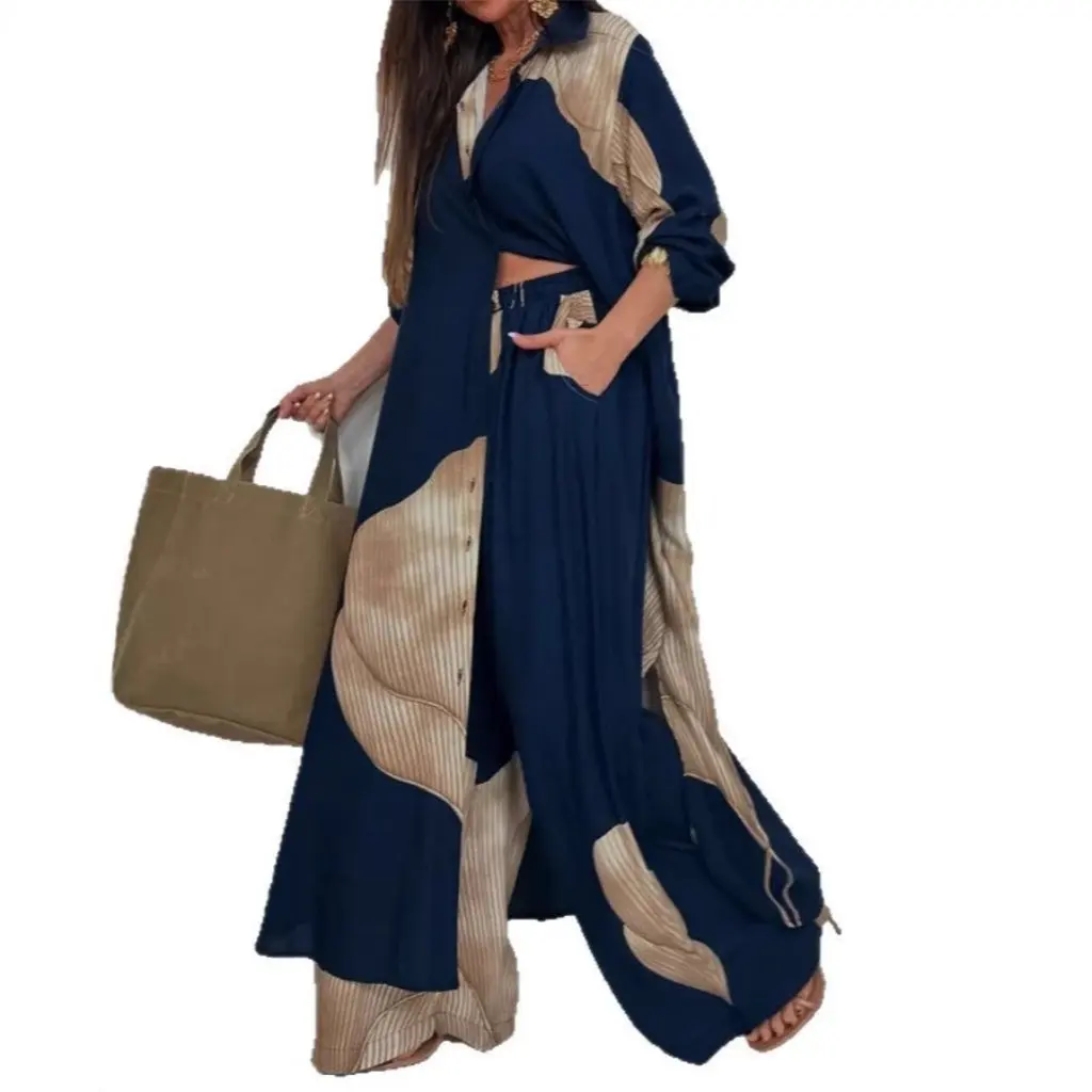 

Spring Women's Fashion Casual Loose Shirt Jacket And Pants Two-Piece Set Color Matching Independent Station