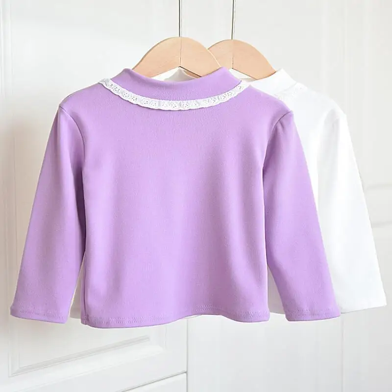 Thin Velvet Autumn Clothes Fashion Children's Clothing Jacket Girls' Warm Tops Girls' Semi High Neck German Base Shirt Winter