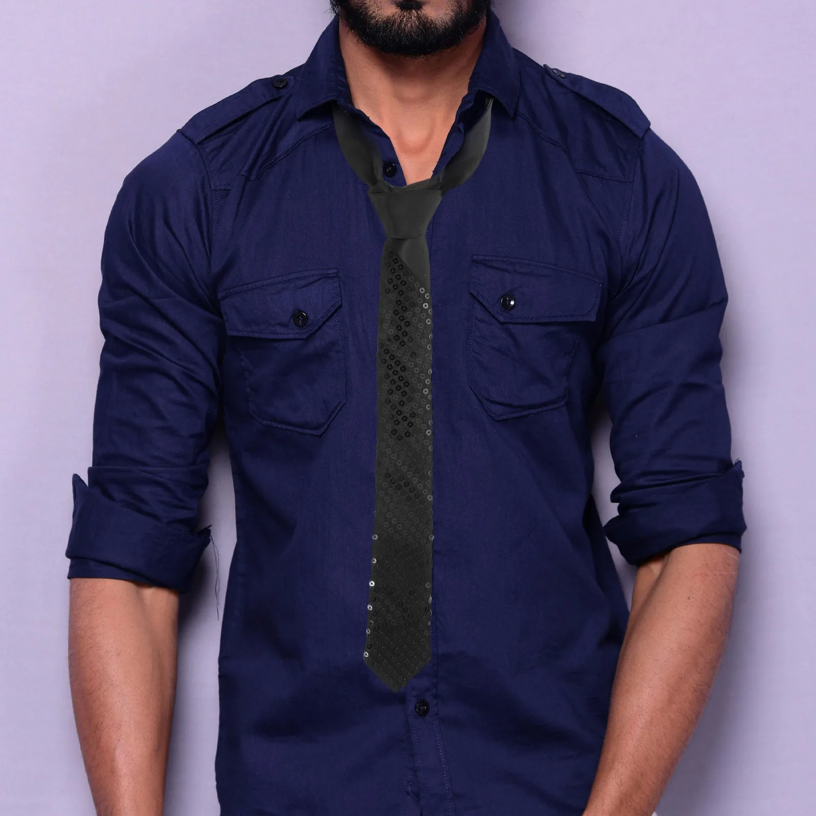 

Metallic Sequin Necktie Punk Party Accessory Shiny Costume Decor Cosplay Music Festival Stage Performance Outfit Essential