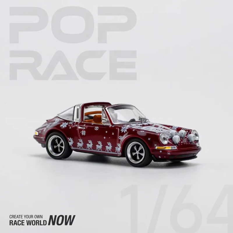 POPRACE 1/64 964 Singer Targa Christmas Edition 2023 Alloy Car Model Static Collection Decorated Christmas Gifts Holiday Toys