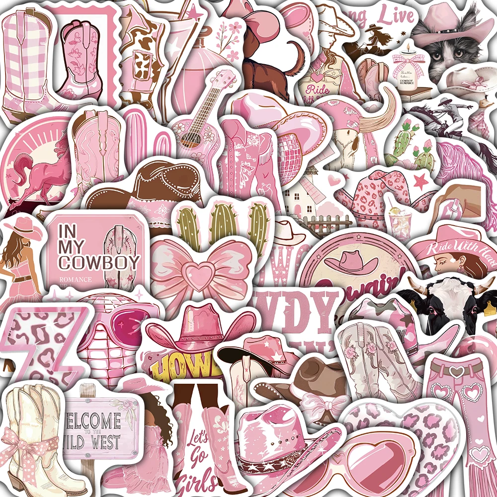 50PCS Howdy Cowgirls Sticker Aesthetic Scrapbook Architecture Suitcase Laptop Luggage Exquisite Coffee Suitcases Decal Stickers