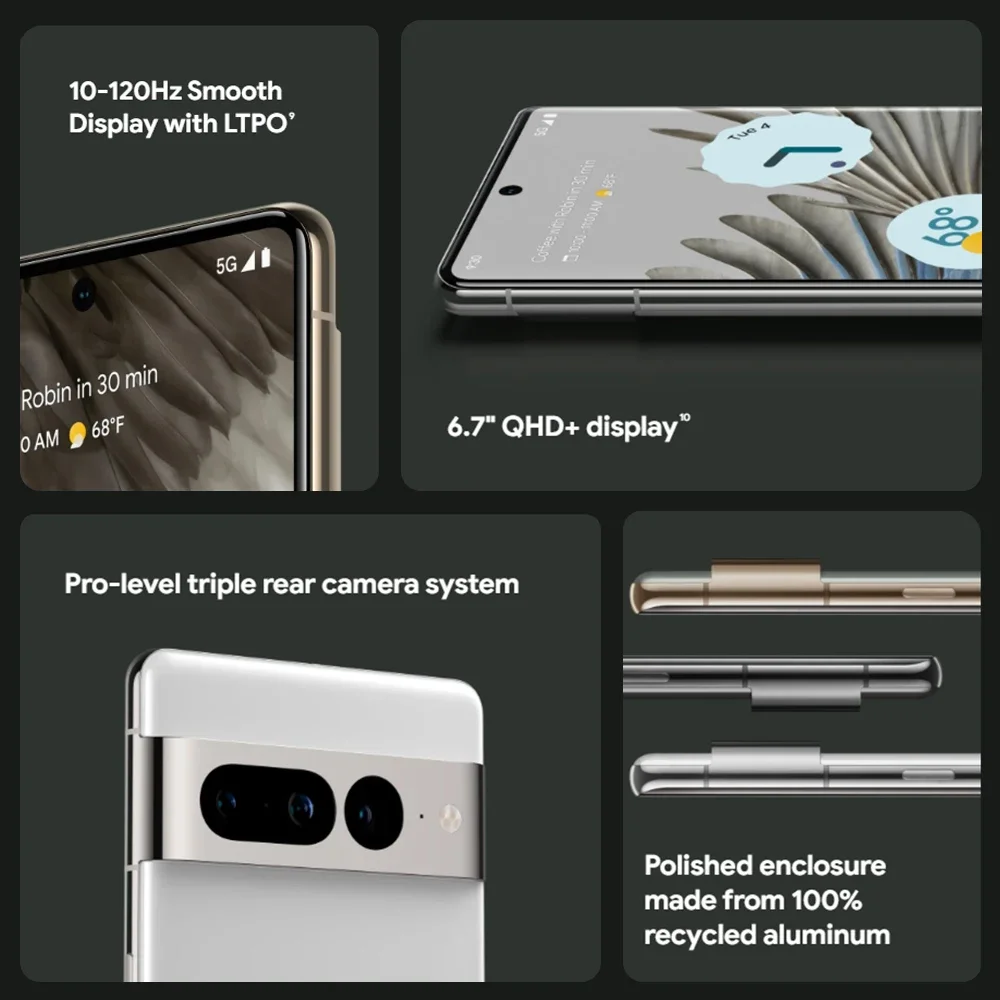 Global Version Google Pixel 7 Pro 5G Smartphone 6.7'' 120Hz Display with LTPO 50MP Triple Camera IP68 5000mAh Battery Mobile