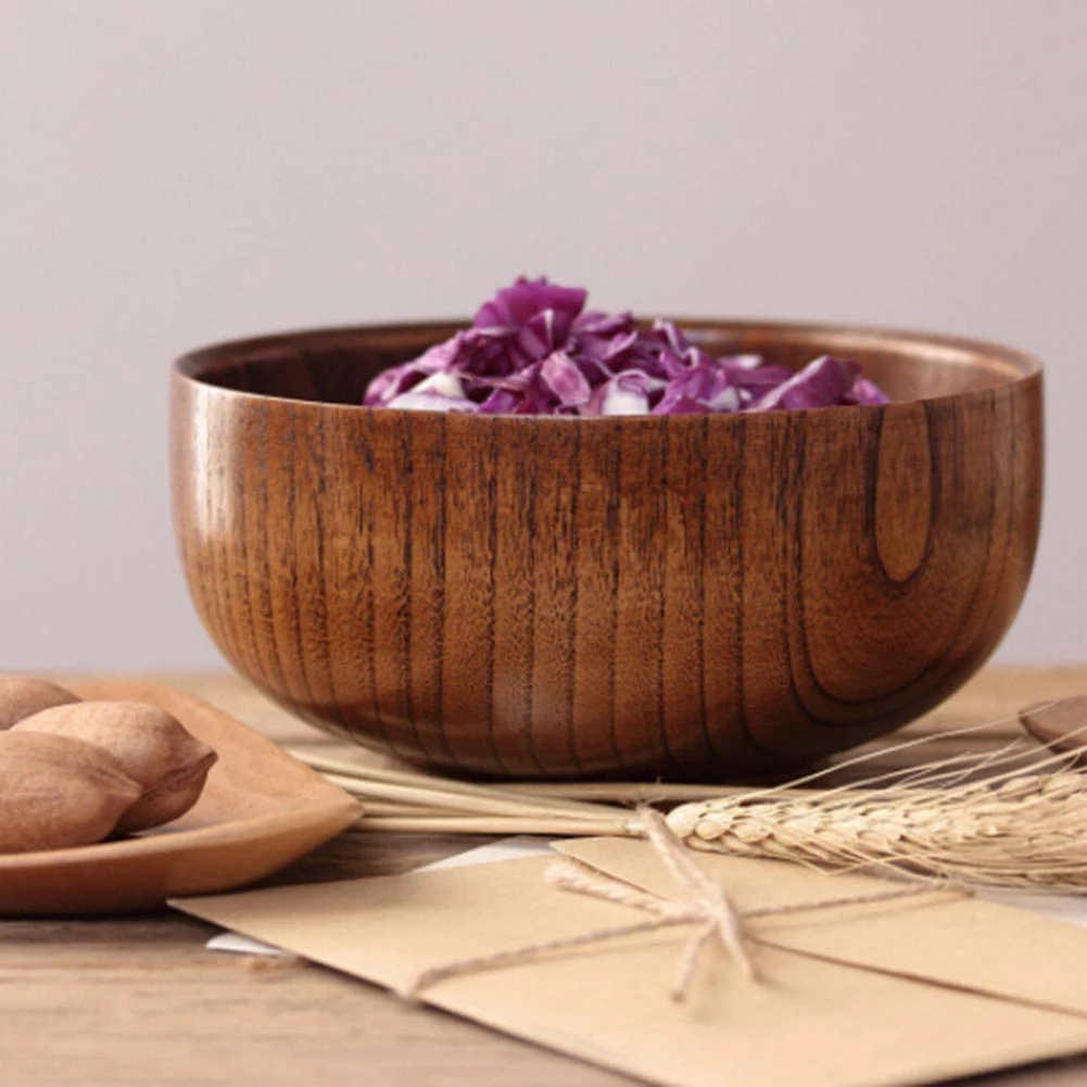 ELEG-2X Wood Spoons Bowl Set,Wooden Handmade Flatware Tableware Cutlery Soup Rice Bowls Serving Tableware For Eating,Rice