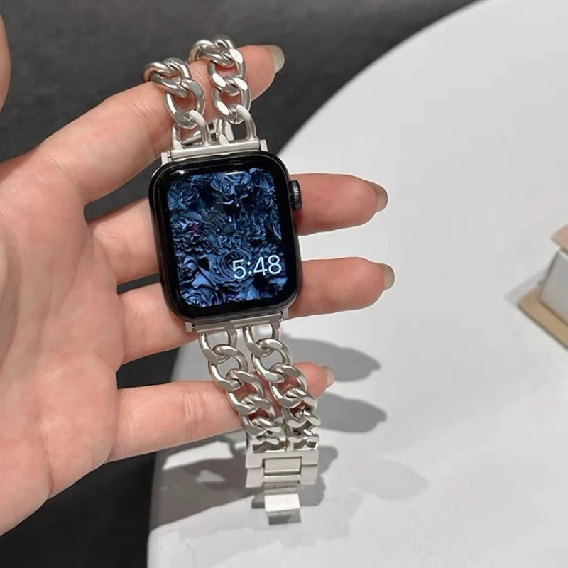 Doppelketten-Metallarmband für Apple Watch 40mm 44 42 46 38 49 41 45mm Damenarmband iWatch Series 12 11 10 9 8 7 6 5 4