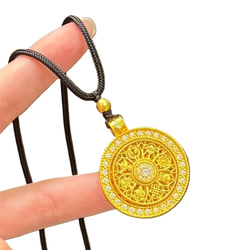 

24K gold rotatable eight treasures compass pendant necklace unique light luxury feeling prosperous wealth collarbone chain