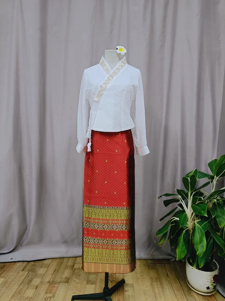 

Женская этническая одежда Dai, белая ажурная юбка из парчи и топа с вышивкой и юбка-карандаш