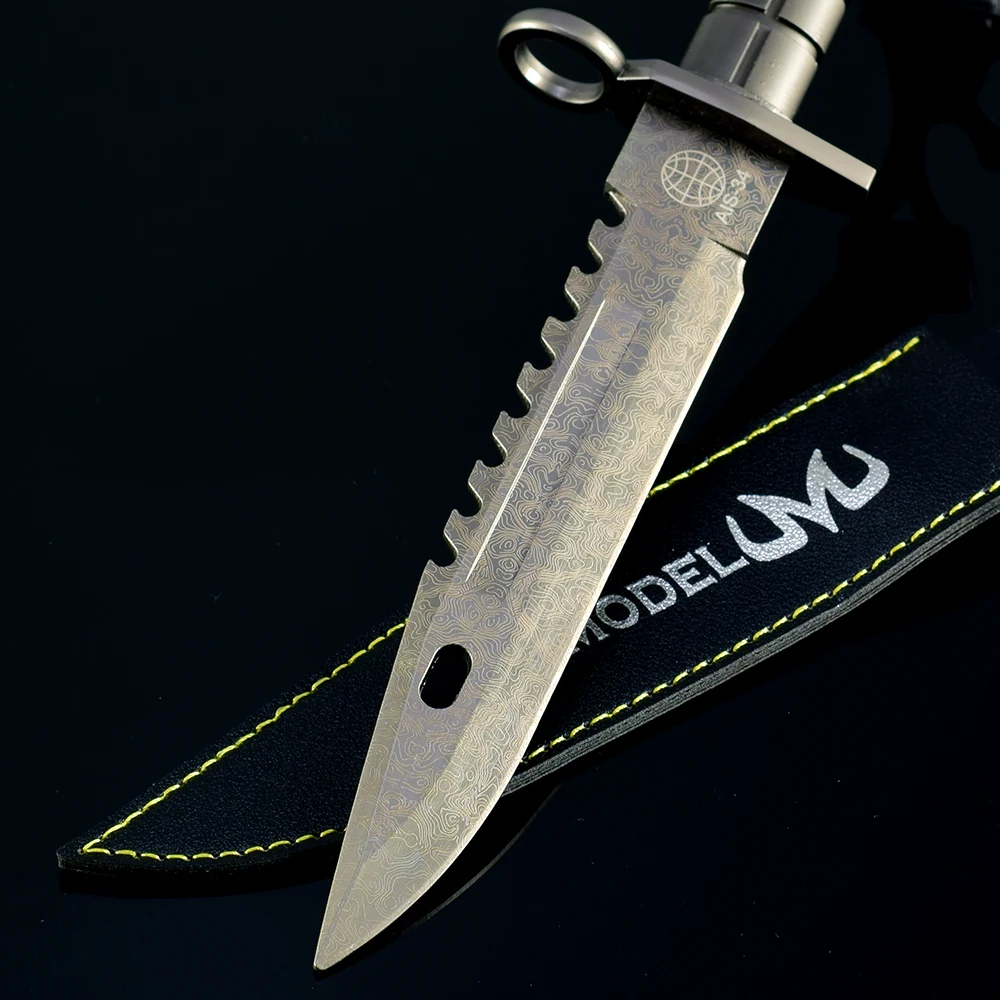 26cm エリートゲーム周辺機器 M9 ダマスカス鋼模様武器モデル トレーニング用小道具 刀 金属製おもちゃの刀 工芸品 男の子へのギフト