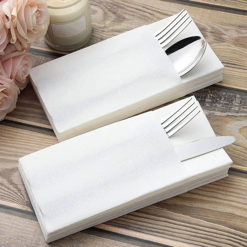 

50 Pcs 40x40cm Disposable Knife Fork Pad Napkins White Thickened Paper Virgin Wood Pulp Bathroom Guest Hand Towels Table