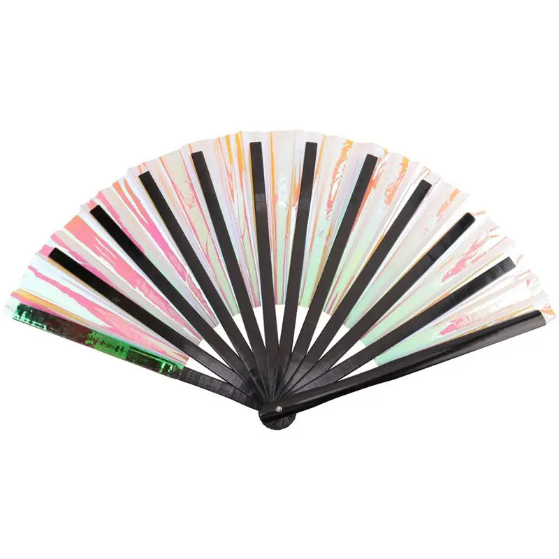 Exquisite-8Pcs Hand Fan Foldable Holographic Fan Bamboo Folding Hand Fan For Burlesque Music Festival Women Men Rainbow Pride