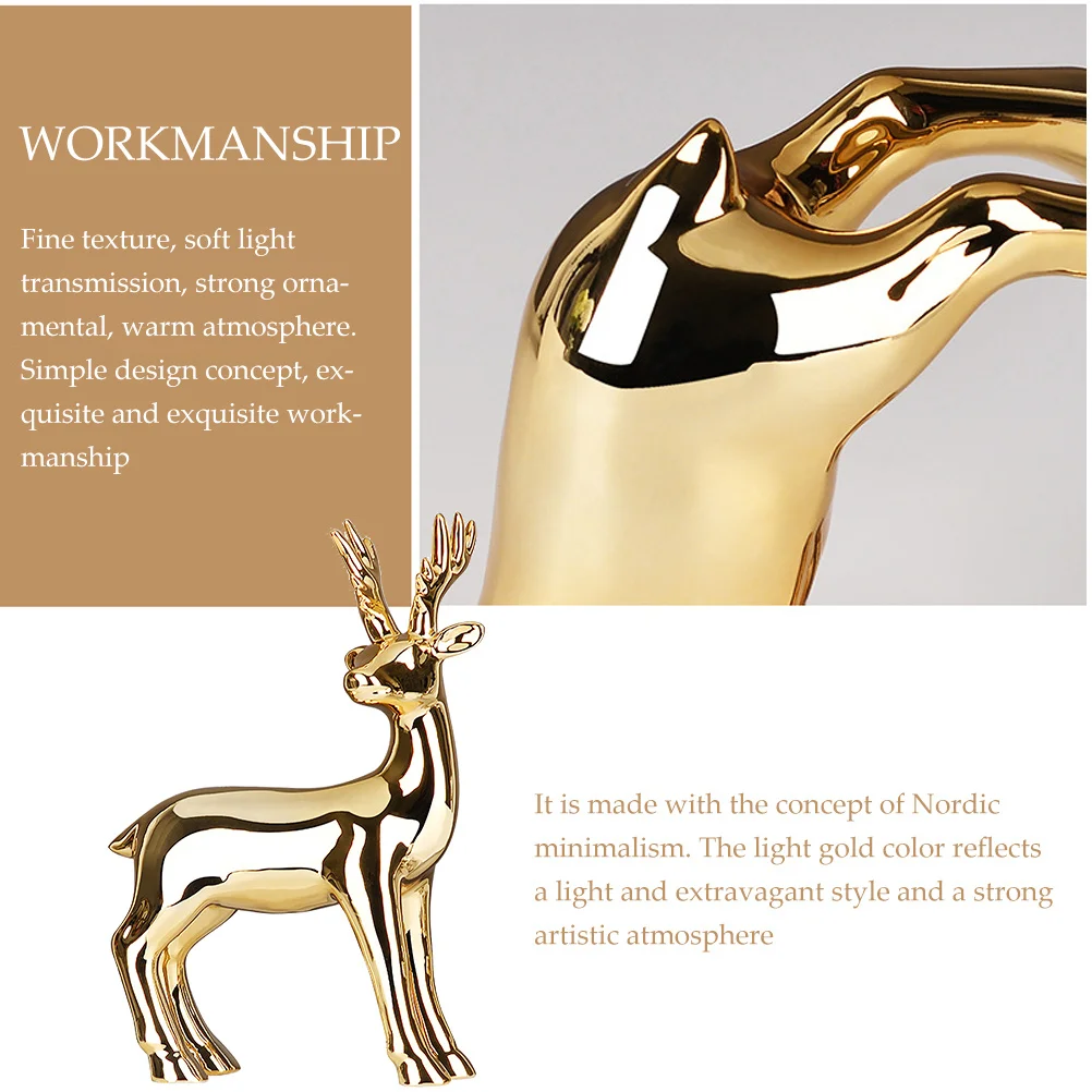 

Premium Ceramic Golden Deer Decor for Home Office Desk Top Elegant Animal Sculpture Creative Art Craft Minimalist Interior