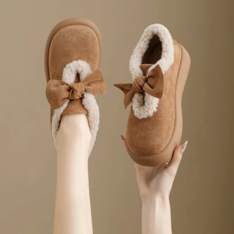 

Vintage Frosted Snow Boots Winter 2025 New Round Toe Bow Sleeve Platform Warm Cotton Shoes