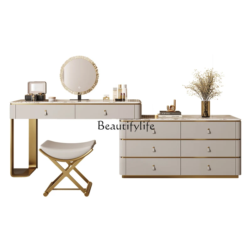 

**Modern simple marble dresser chest cabinet integrated Italian light luxury bedroom high-end bedside cabinet corner table