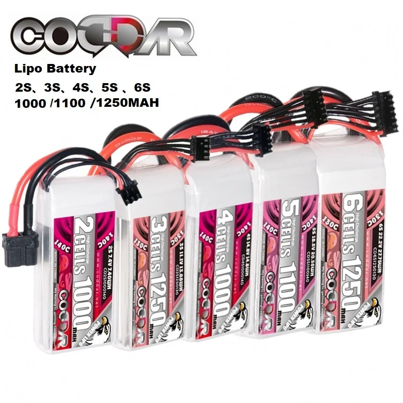 CODDAR RC Drone 2S 3S 4S 5S 6S Lipo Battery 7.4V 11.1V 14.8V 18.5V 22.2V 1000mah 1100mah 1250mah Quadcopter Battery With XT60