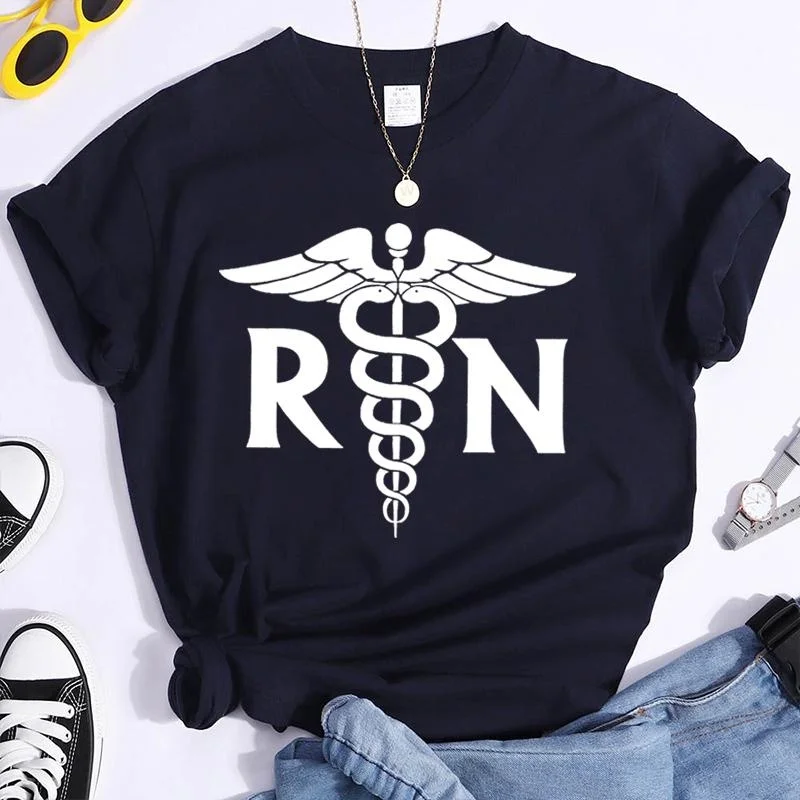 RN Registered Nurse T-shirts For Women Summer Short Sleeve Casual Round Neck Tee Shirt International Nurses' Day Shirt