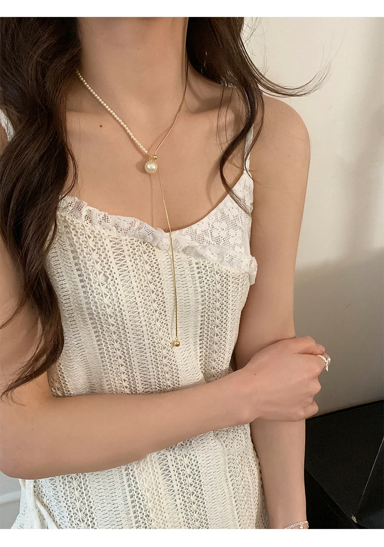2024 neue Design Perle Ziehen Schlange Knochen Kette Lange Halskette Für Frauen Mädchen Mode Zubehör Pullover Kette Partei Schmuck – Detail 13