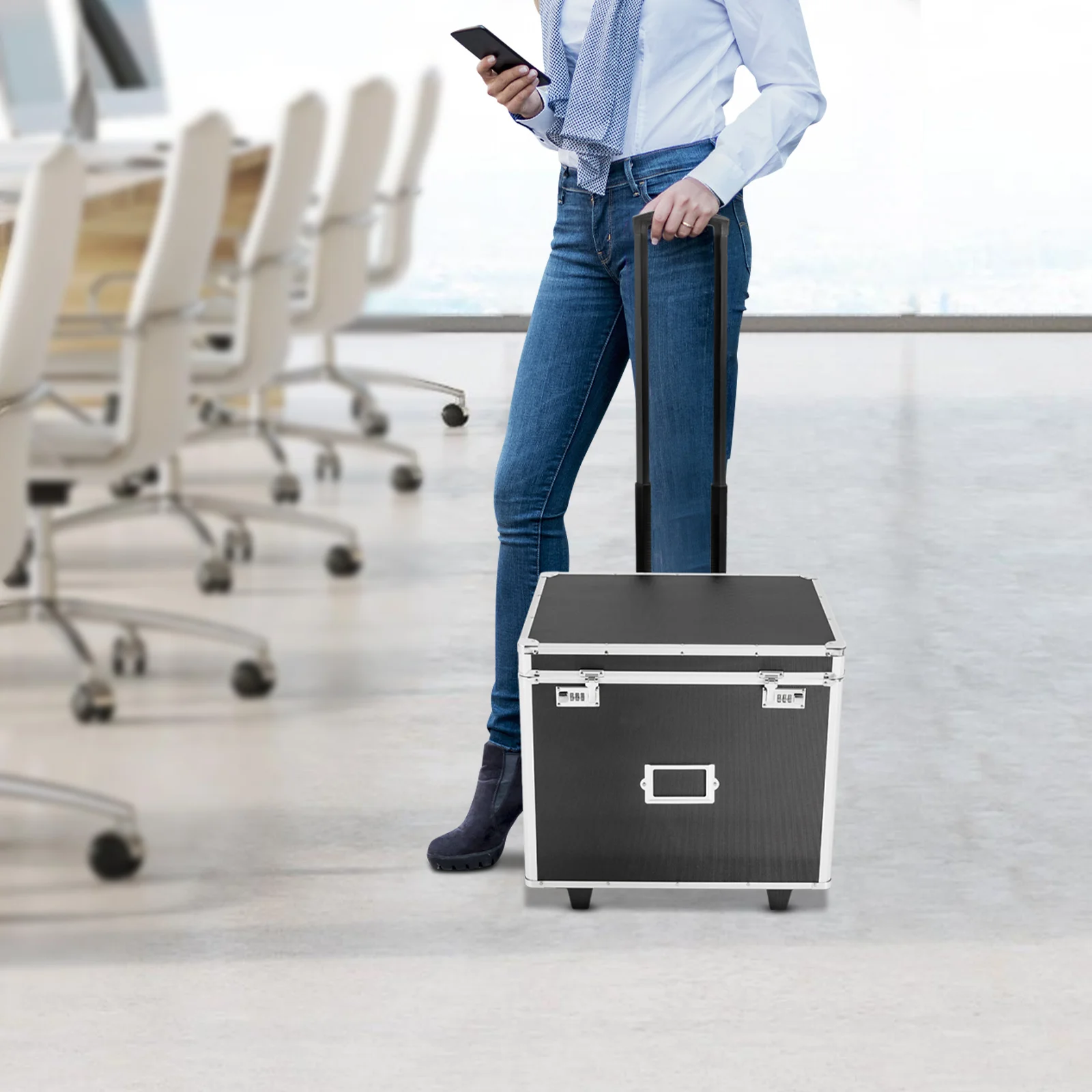 Flexible&Portable File Organizer Box - 2 Directional Wheels+31In Folding Telescoping Handle Enable Effortless Movement