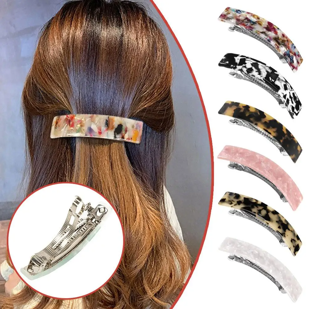 Women Leopard Hair Clip Acetate Automatic Hairpin Vintage French Geometric Marble Colorful Spring Clip Hair Accessories For Y9Z1