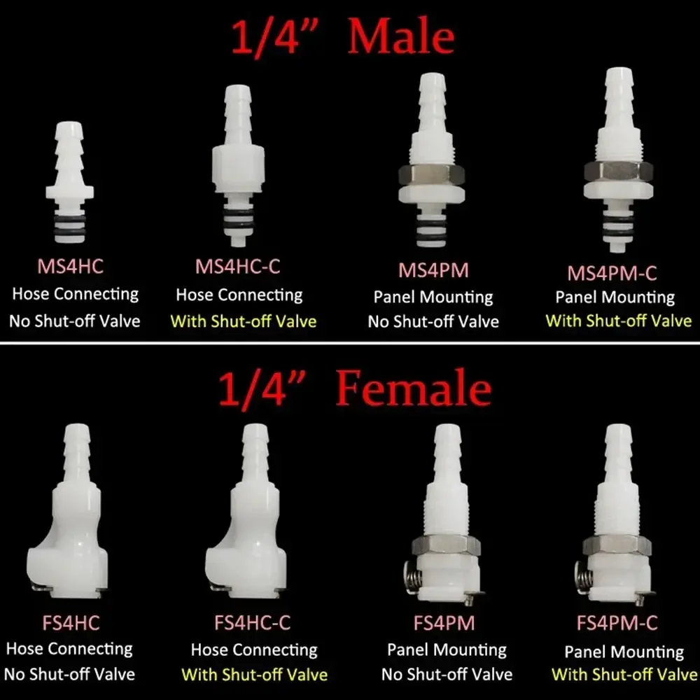 Disconnect Fitting Coupling Hose Joint Tube Connector Quick Shut-Off Quick Coupler S-series 3/16 1/4 Hose Barb Valved