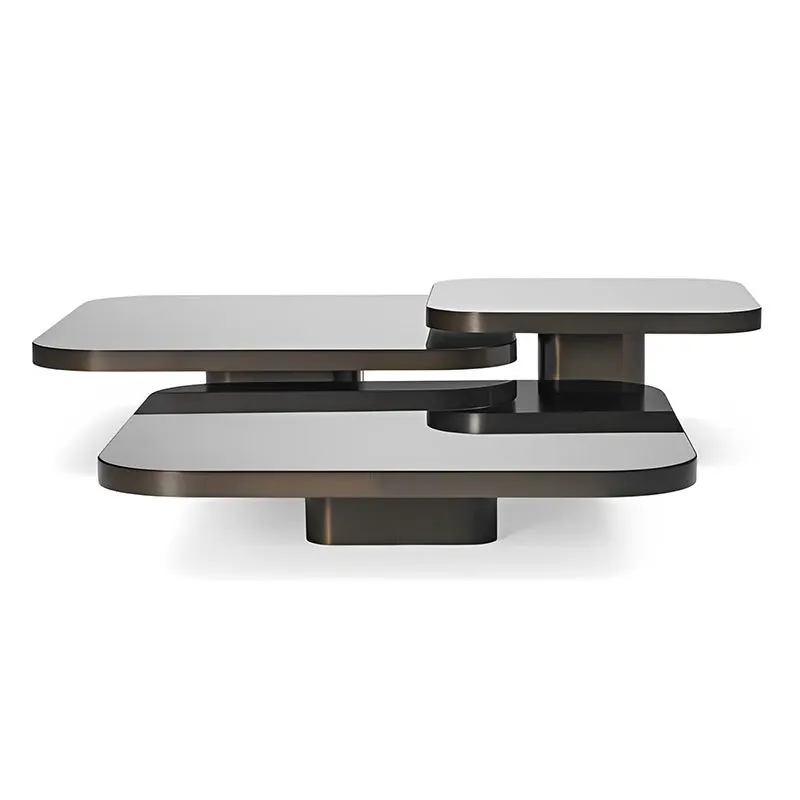 Meja kopi kombinasi baja tahan karat gaya mewah ringan untuk apartemen kecil, ruang tamu, bentuk persegi, meja teh kreatif, modern dan simpel