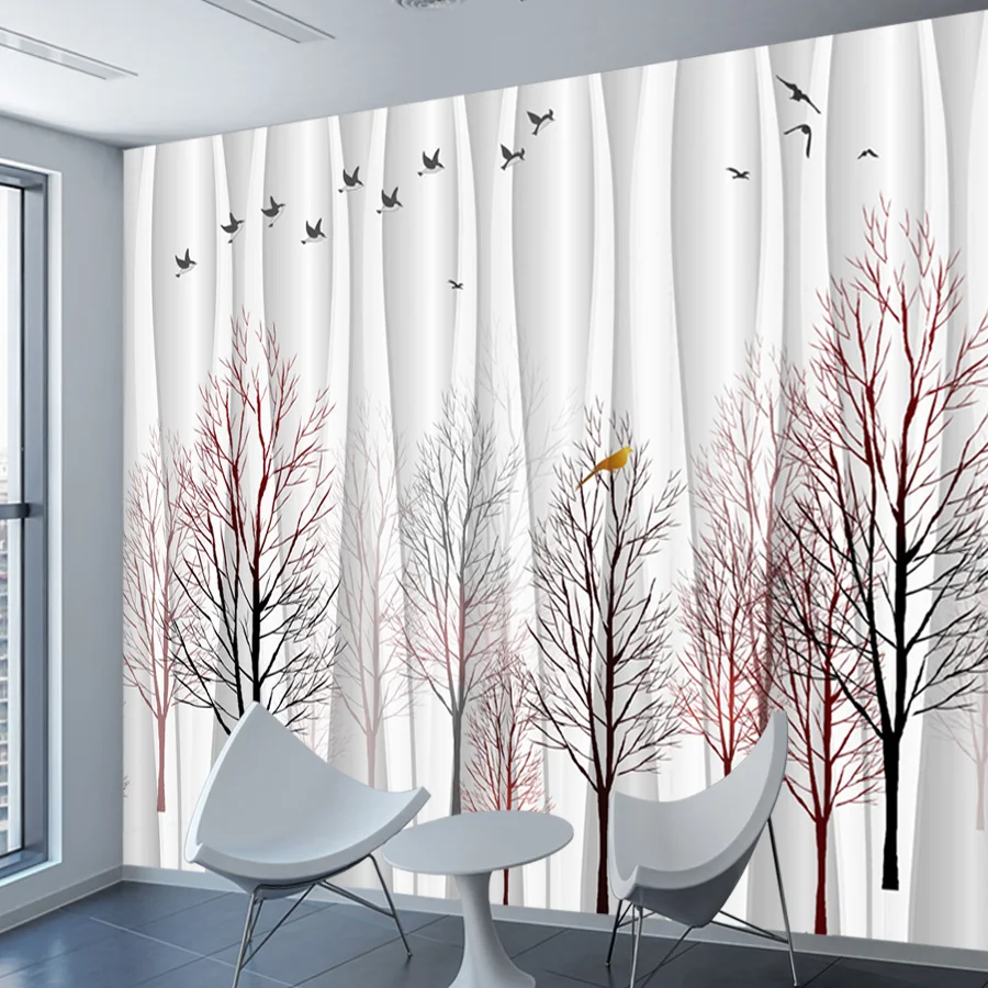 Aangepaste moderne schil en plak behang voor woonkamer behang home decor renovatie boom gordijn ontwerp achtergrond TV muurschildering