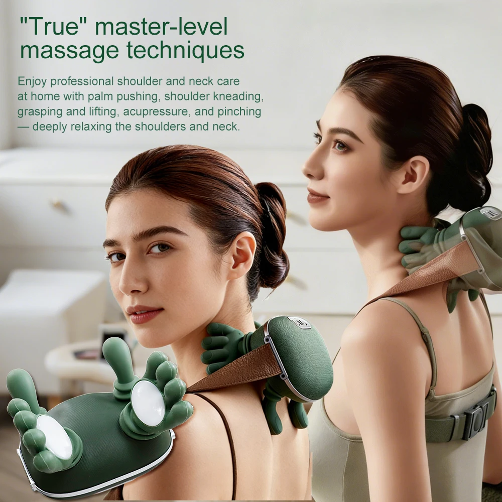 Electric Neck Shoulder Tissue Massager Cervical Spine Deep Kneading Ease Fatigue Gadget 4D Wireless Bionic‑Finger Soft Silicone