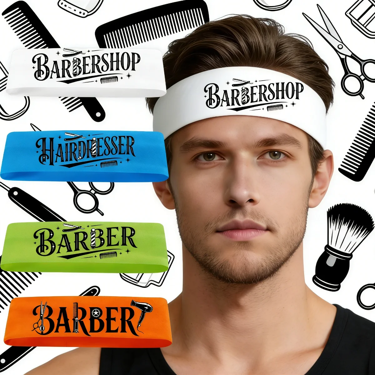 

4PCS Hair-themed hair band, a versatile and fashionable hair tie for barbers, anti-slip and highly elastic headband