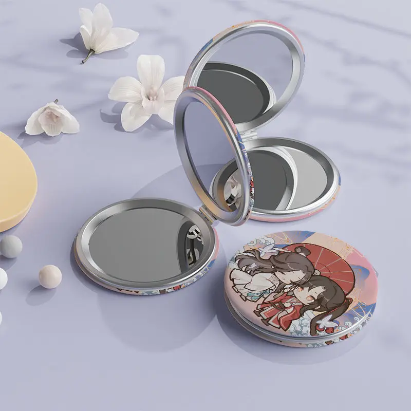 Anime Tian Guan Ci Fu Xie Lian Hua Cheng Cosplay Portable Small Round Mirror Female Student Makeup Mirror Portable Folding