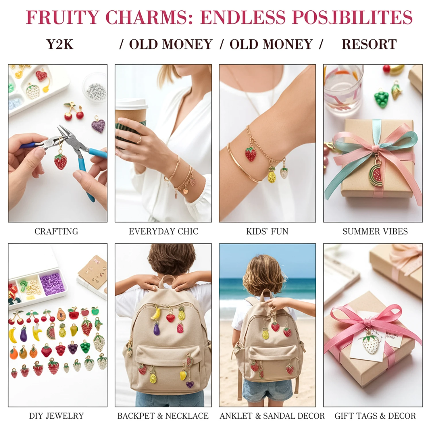 1PC Stainless Steel Charms Bohemian Style Fruit Elements Strawberry, Pineapple, Cherry Summer Trendy Jewelry Making Accessories