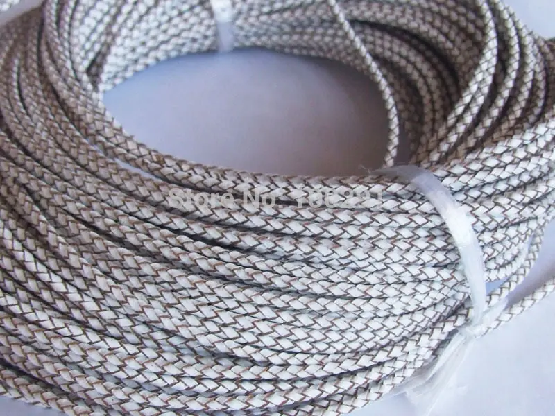 

High quality natural 4mm white braided geunine leather cord 50meters/roll MN-2113