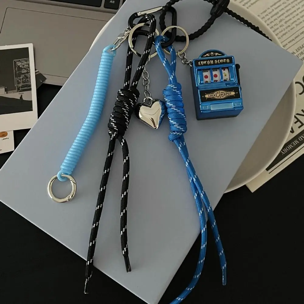 New Creative Bag Hanging Keychain Couple Metal Buckle Phone Keyring Woven Rope Jewelry Accessories Bag Accessories