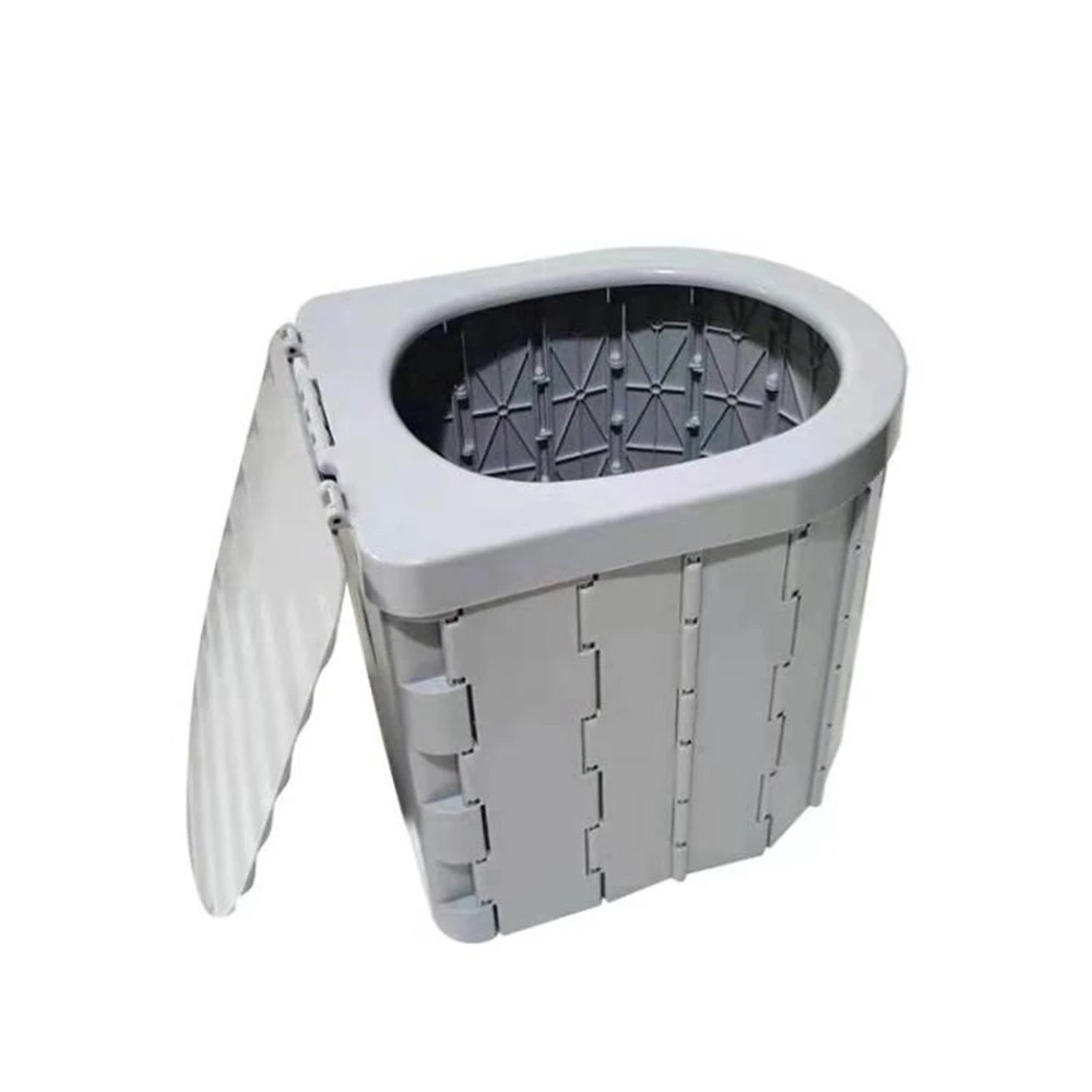 

Portable Folding Toilet with Lid Travel Commode Car Potty Vehicular Urinal Toilet Seat for Outdoor Camping Travel Gray