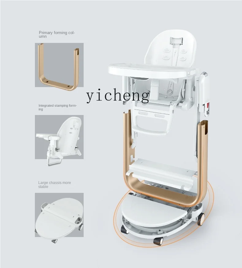 Tqh Champagne Gold Children's Dining Chair Baby Eating Seat Foldable Dining Table and Chair Baby Chair Multifunctional