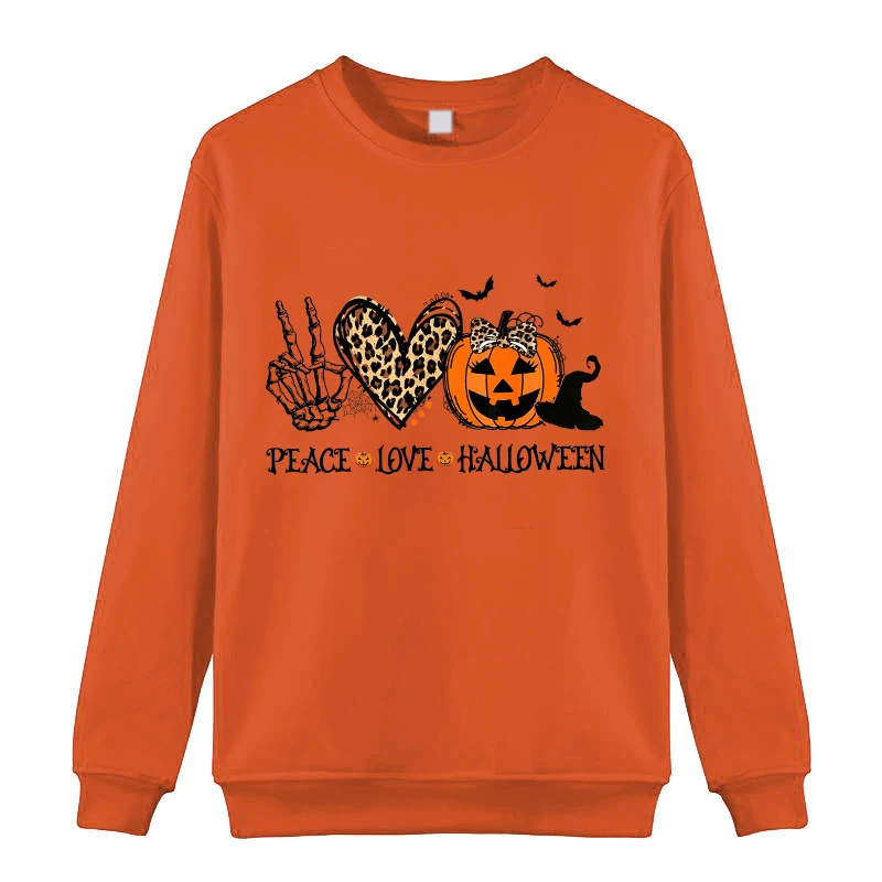 Peace Love Halloween Winter Oversized Sweatshirt Men Women Harajuku Warm Pullover Korean Style Clothes