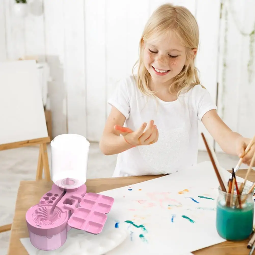 Soporte para pinceles de pintura, limpiador de pinceles portátil para circulación de agua para artistas, profesores, niños, 6 1, paleta de soporte para pinceles, pintura fácil