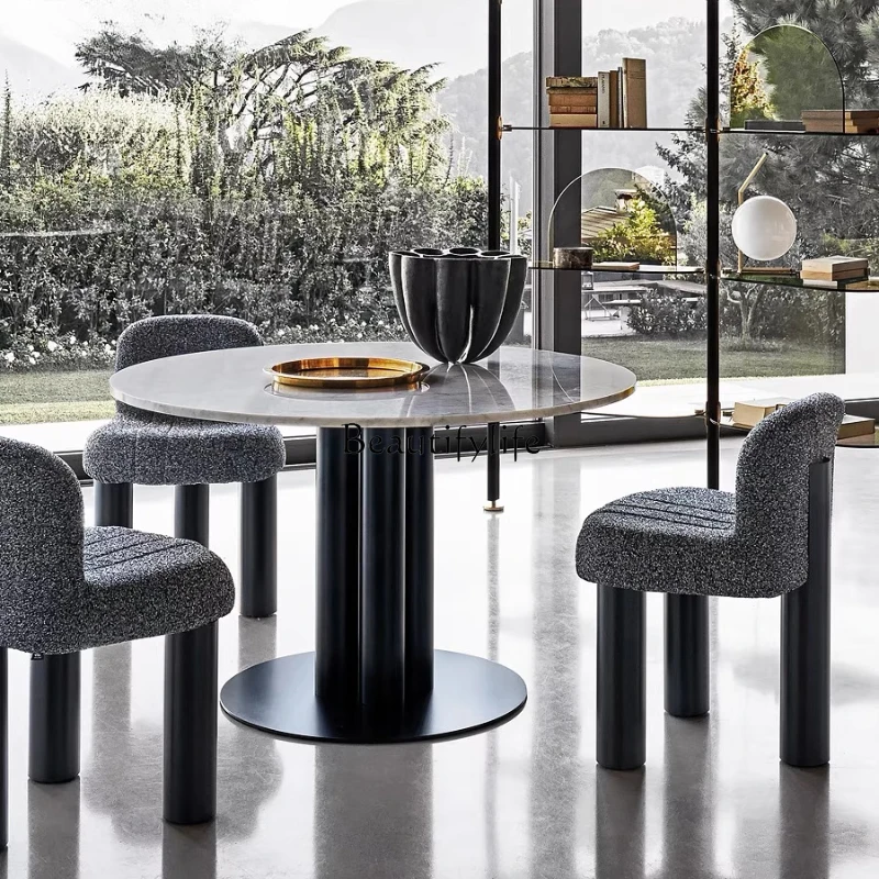 

Imported Natural Marble Round Dining Table Modern Light Luxury Round Dining Table Creative Large Apartment