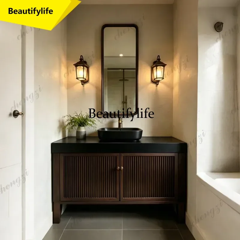 New Chinese bathroom cabinet combination floor-to-ceiling sink basin rock slab ceramic bathroom cabinet  a17